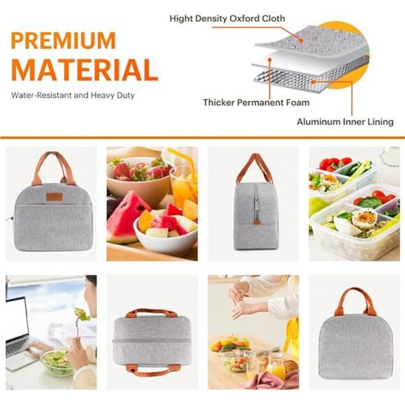 Insulated Lunch Bag Tote Small Cooler Leakproof Reusable for Work Travel - Picture 5 of 8